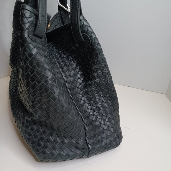 Vintage Valentina Women's Black Wicker Leather Bucket Shoulder Bag - Picture 4 of 12